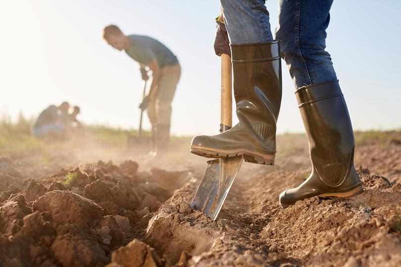 A dirt contractor excavating soil for a construction project.